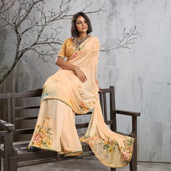 Yellow Georgette Floral Printed Saree sedora couture