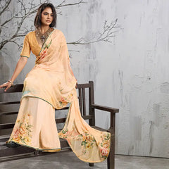 Yellow Georgette Floral Printed Saree sedora couture