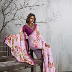 Pink Georgette Floral Printed Saree sedora couture