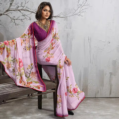 Pink Georgette Floral Printed Saree sedora couture