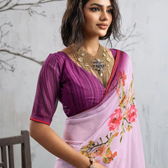 Pink Georgette Floral Printed Saree sedora couture