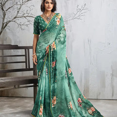 Green Georgette Floral Printed Saree sedora couture