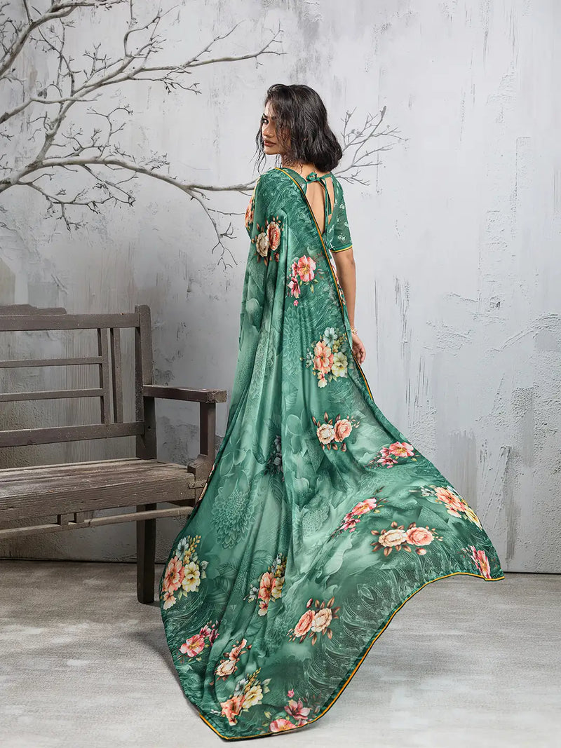 Green Georgette Floral Printed Saree sedora couture