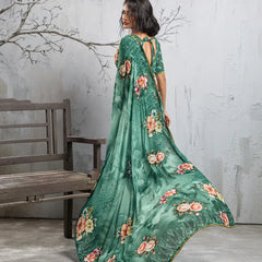 Green Georgette Floral Printed Saree sedora couture