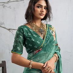Green Georgette Floral Printed Saree sedora couture