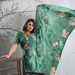 Green Georgette Floral Printed Saree sedora couture