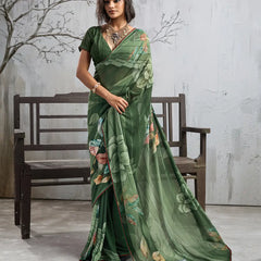 Green Georgette Floral Printed Saree sedora couture