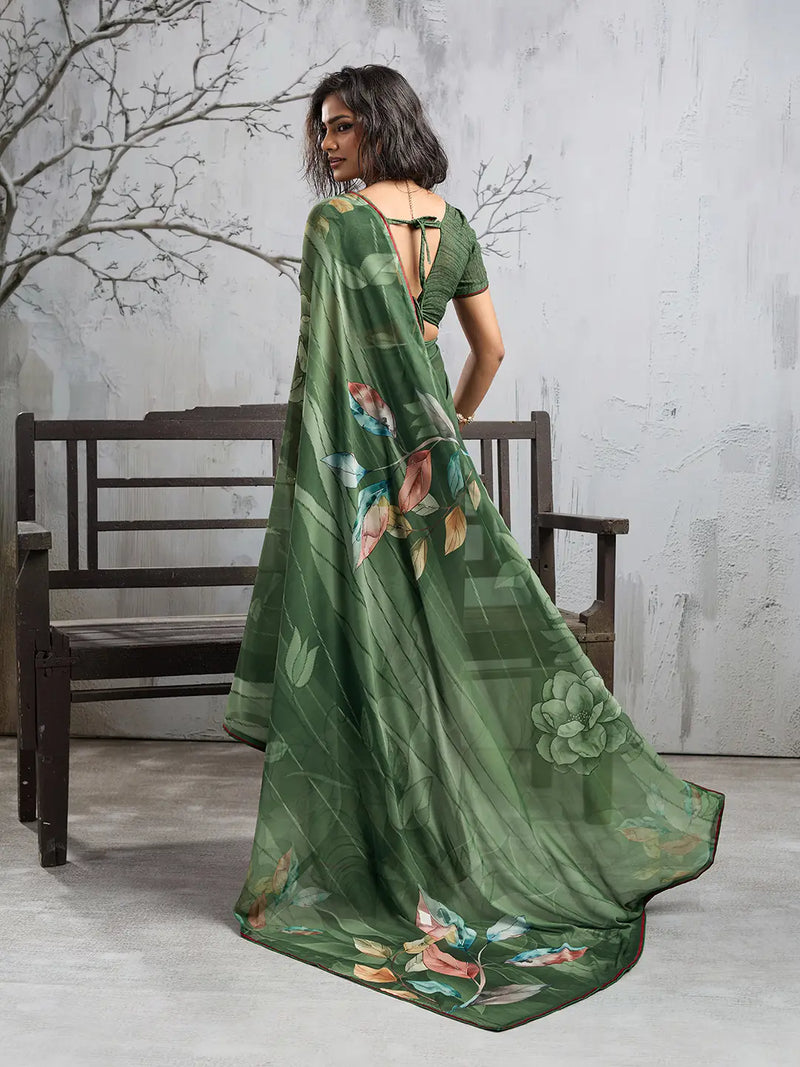Green Georgette Floral Printed Saree sedora couture