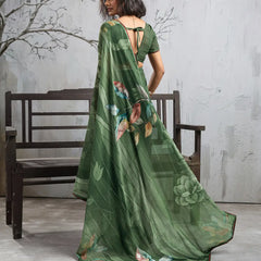 Green Georgette Floral Printed Saree sedora couture