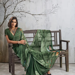 Green Georgette Floral Printed Saree sedora couture