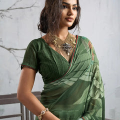 Green Georgette Floral Printed Saree sedora couture
