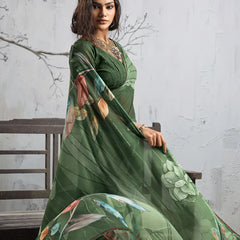Green Georgette Floral Printed Saree sedora couture