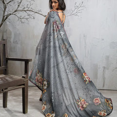 Grey Georgette Floral Printed Saree sedora couture