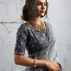 Grey Georgette Floral Printed Saree sedora couture