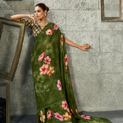 Green Pure Weightless Floral Printed Saree sedoracouture