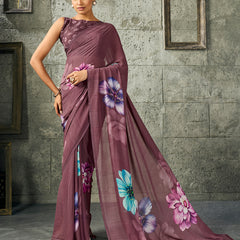 Dusty Purple Georgette Floral Saree sedora couture