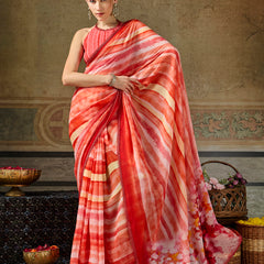 Orange Georgette Abstract Printed Saree sedoracouture