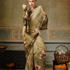Olive Georgette Floral Printed Saree sedora couture