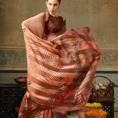 Peach Georgette Floral Printed Saree sedora couture