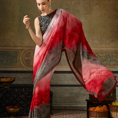 White Georgette Floral Printed Saree sedora couture