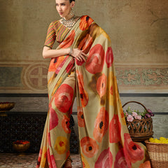 Yellow Georgette Floral Printed Saree sedora couture