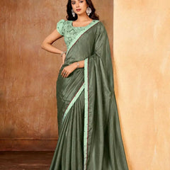 Green Georgette Solid Printed Saree sedora couture