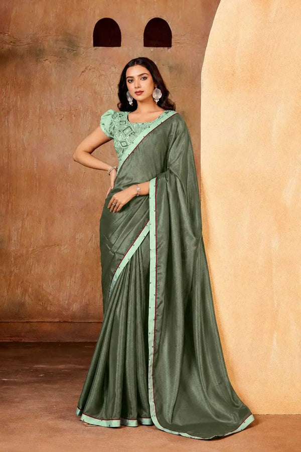 Green Georgette Solid Printed Saree sedora couture