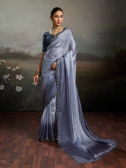Grey Satin Plain Dyed Saree