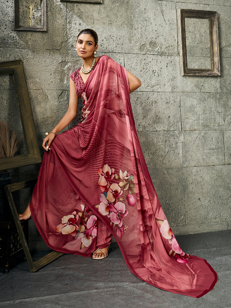 Maroon Pure Weightless Floral Printed Saree sedora couture