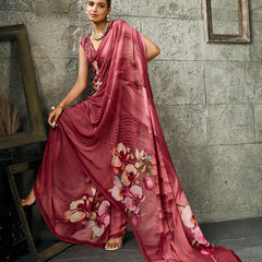 Maroon Pure Weightless Floral Printed Saree sedora couture