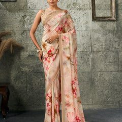 Beige Pure Weightless Floral Printed SareeA sedora couture