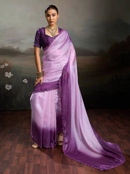 Pink Satin Plain Dyed Saree