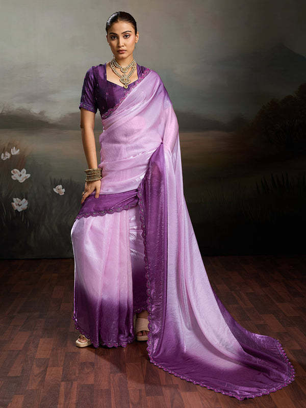 Pink Satin Plain Dyed Saree sedora couture