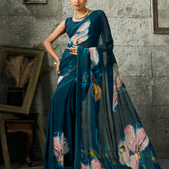 Blue Pure Weightless Floral Printed Saree sedoracouture
