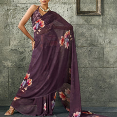 Dark Purple Pure Weightless Floral Printed Saree sedoracouture