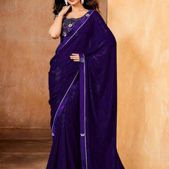 Purple Georgette Solid Printed Saree sedora couture
