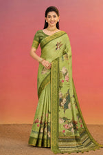 Green Kanjivaram Floral Printed Saree sedora couture