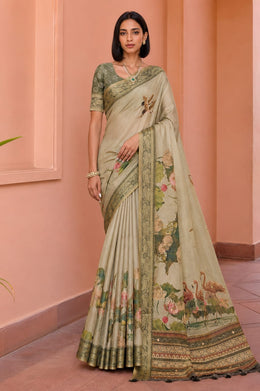 Beige Kanjivaram Floral Printed Saree sedora couture