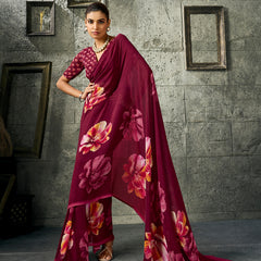 Wine Pure Weightless Floral Printed Saree sedora couture