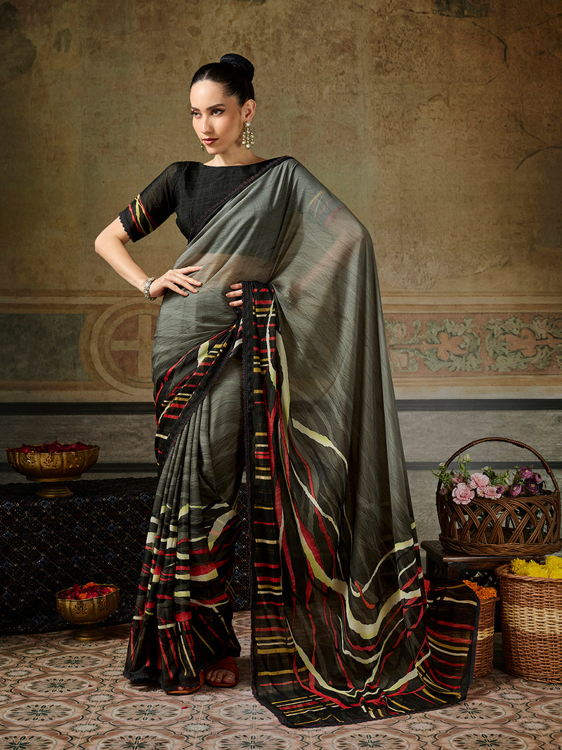 Black Georgette Abstract Printed Saree sedora couture