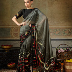 Black Georgette Abstract Printed Saree sedora couture