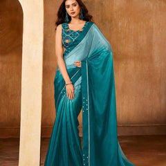 Blue Georgette Solid Printed Saree sedora couture