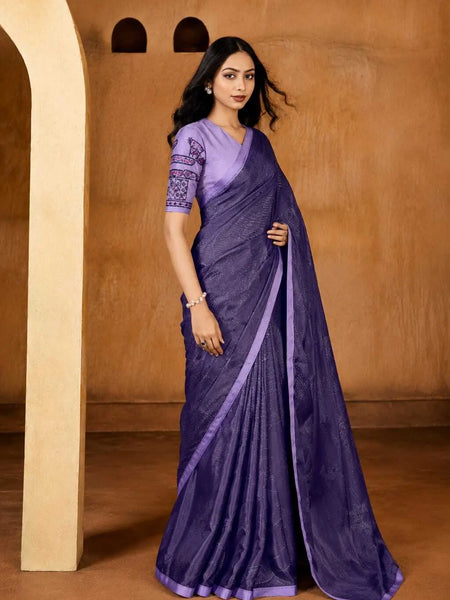 Lavender Georgette Solid Printed Saree sedora couture