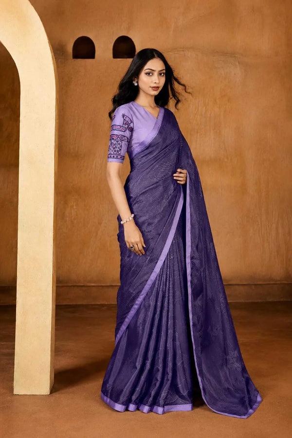Lavender Georgette Solid Printed Saree sedora couture