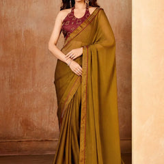 Golden Georgette Solid Printed Saree sedora couture