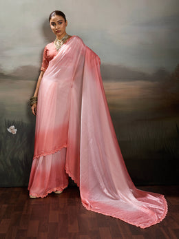Rose Pink Satin Plain Dyed Saree sedora couture