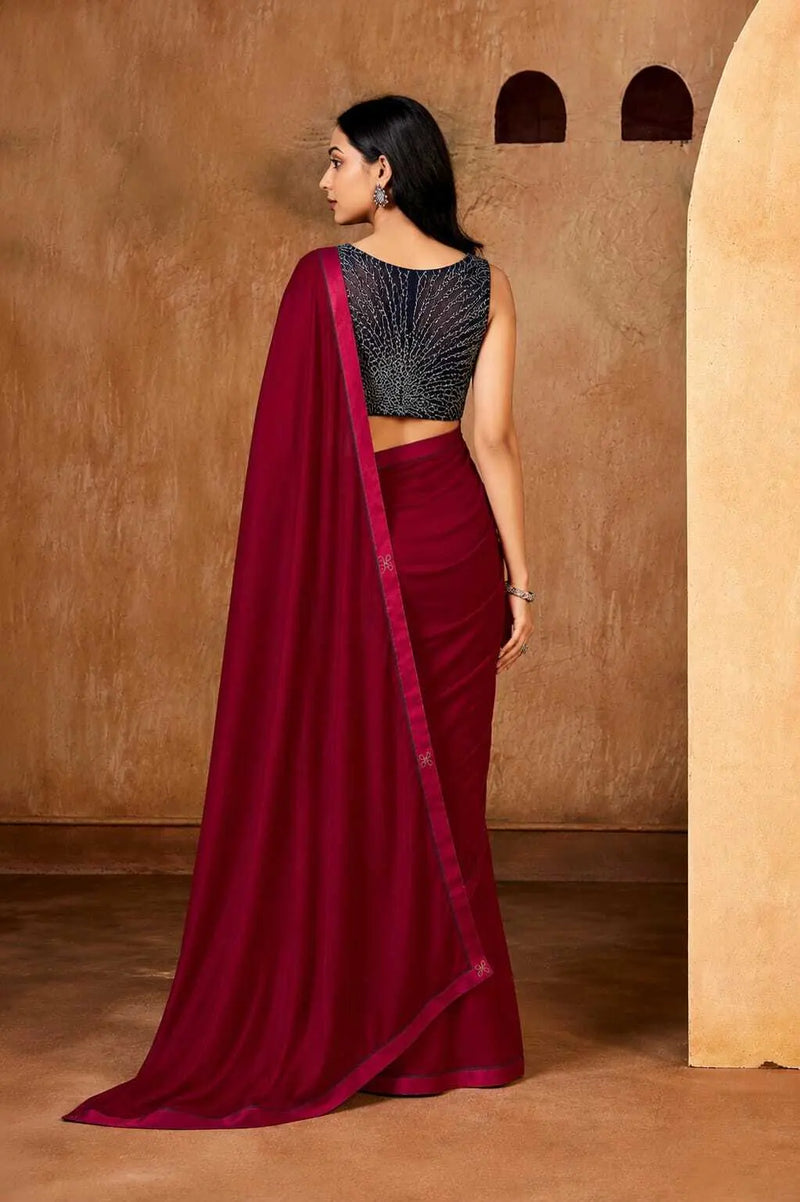 Red Georgette Solid Printed Saree sedora couture