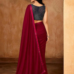 Red Georgette Solid Printed Saree sedora couture