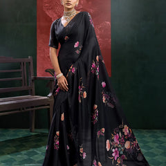 Black Georgette Floral Printed Saree sedora couture