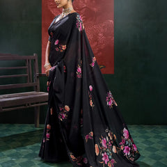 Black Georgette Floral Printed Saree sedora couture